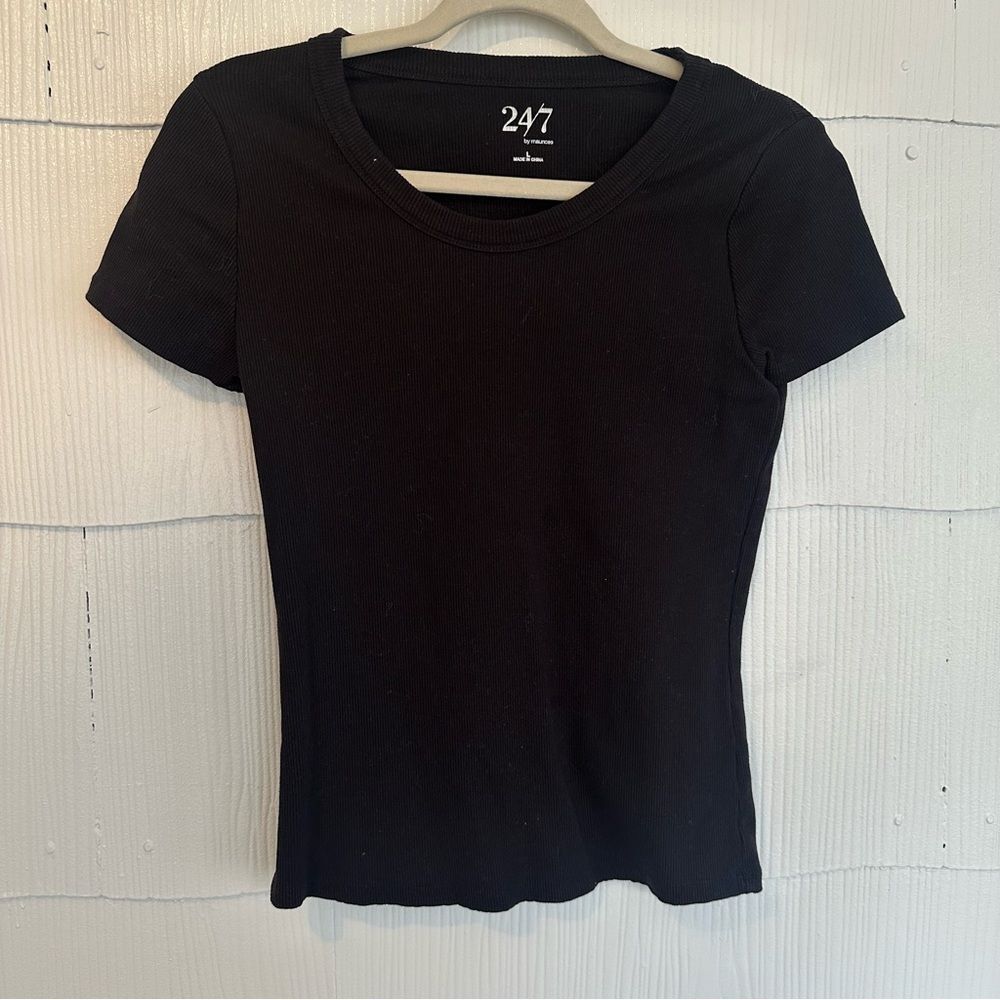 Maurice’s 24/7 Women’s Large Black Ribbed Fitted Shirt Top Tee Capsule Basic
